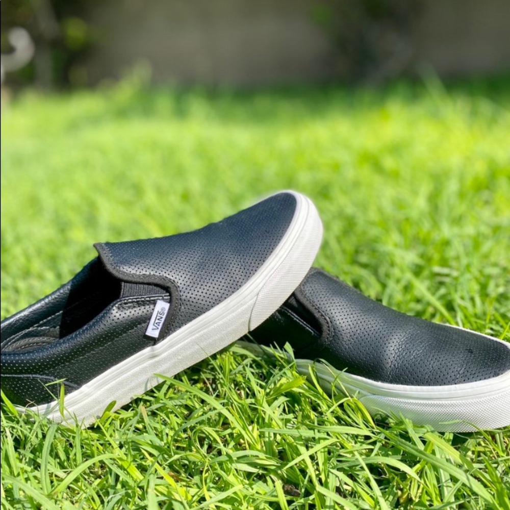Black Leather Slip-On Vans